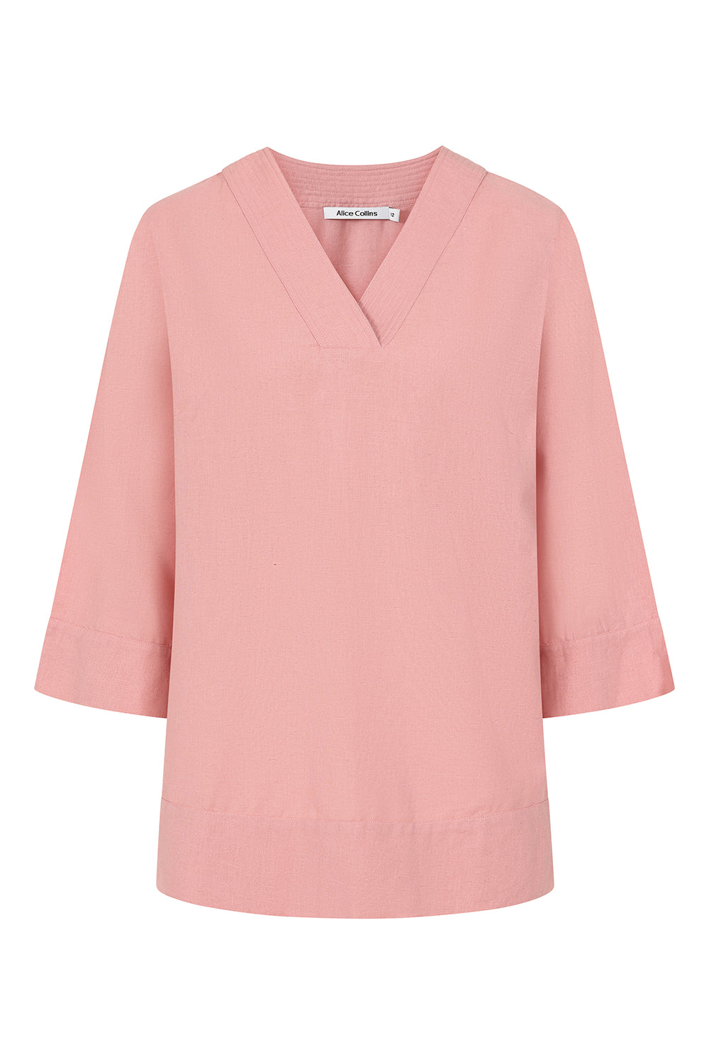 Rose Plain V-Neck Long Sleeve Top