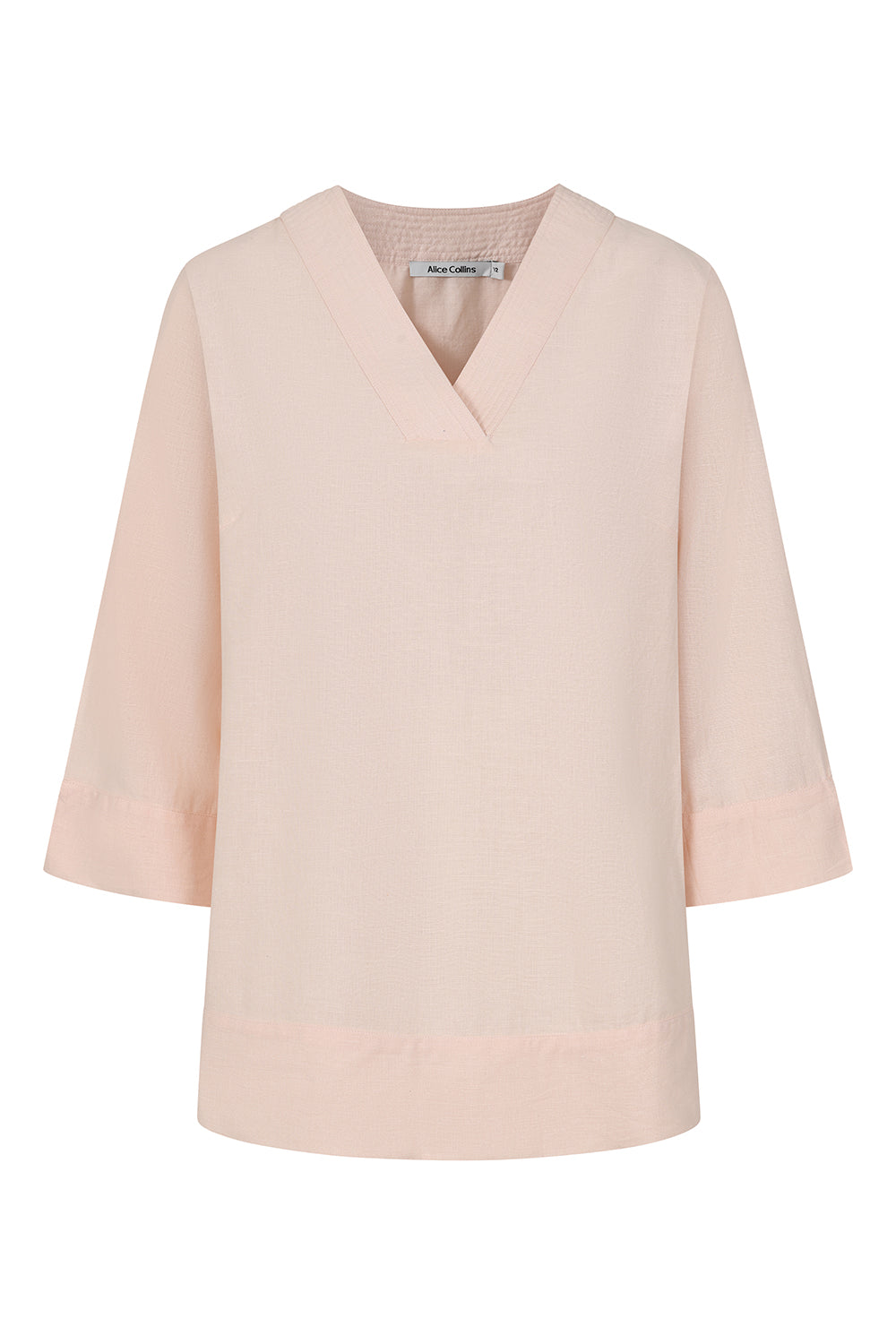 Rose Plain V-Neck Long Sleeve Top