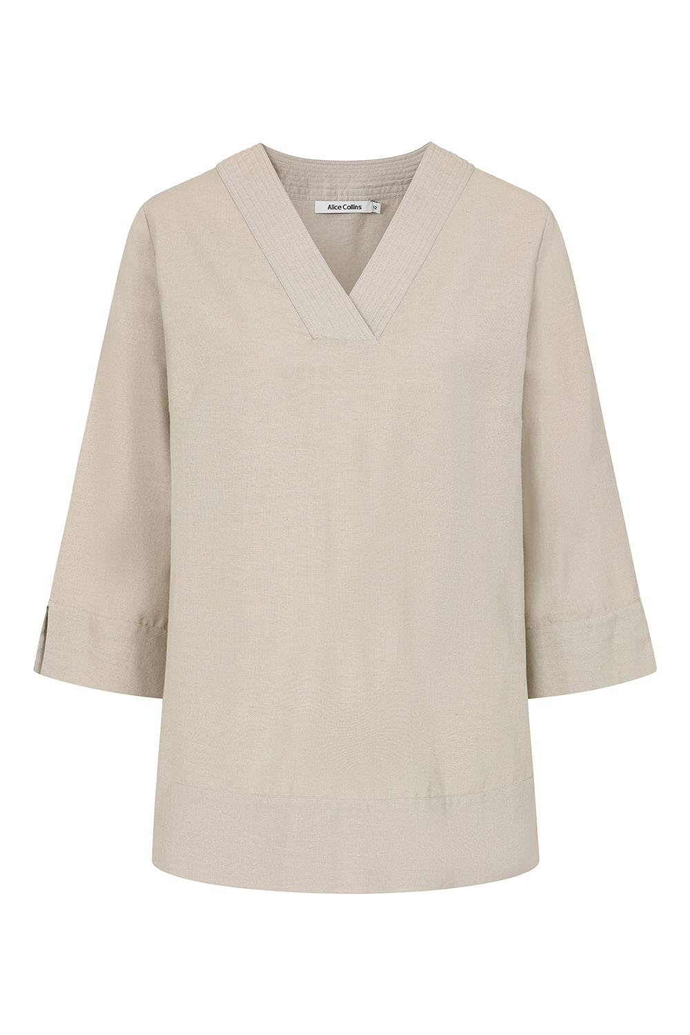 Rose Plain V-Neck Long Sleeve Top
