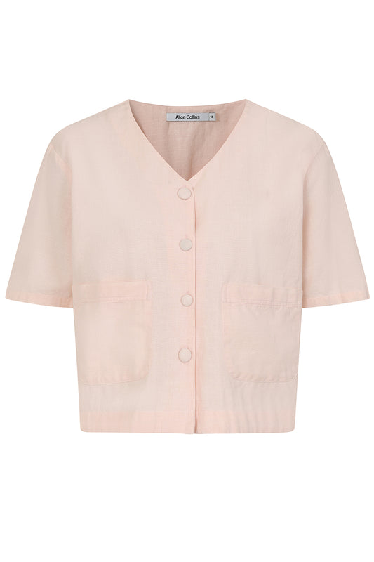 Rose Plain V Button Top