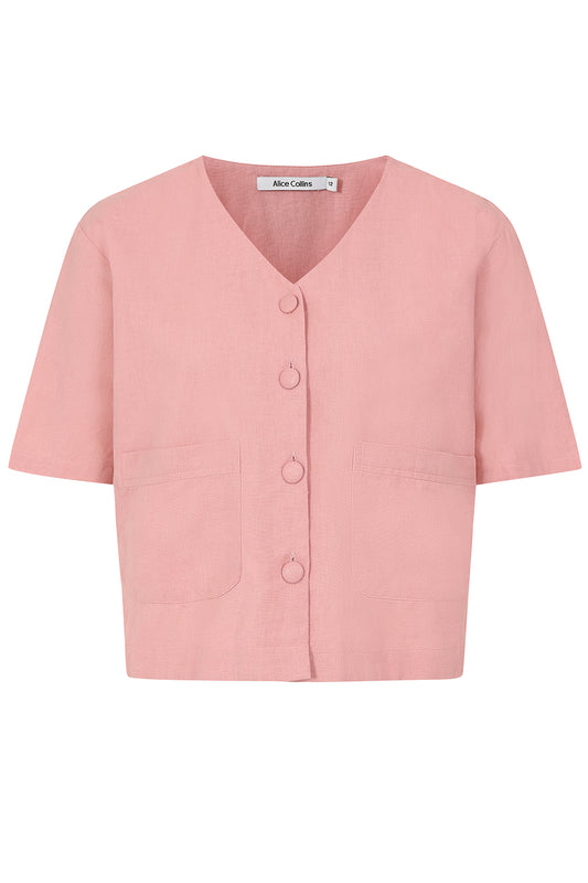 Rose Plain V Button Top