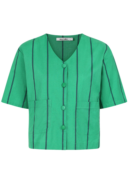Rose Striped V Button Top