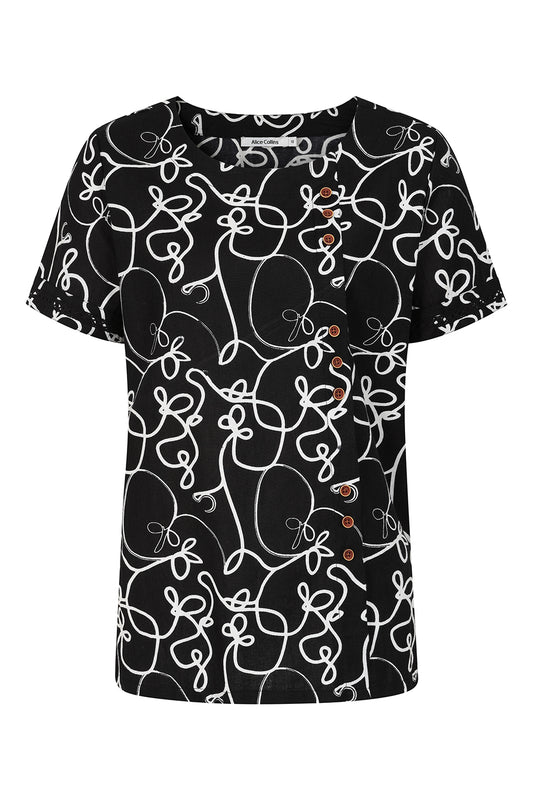 Alaia Swirl Print Button Top