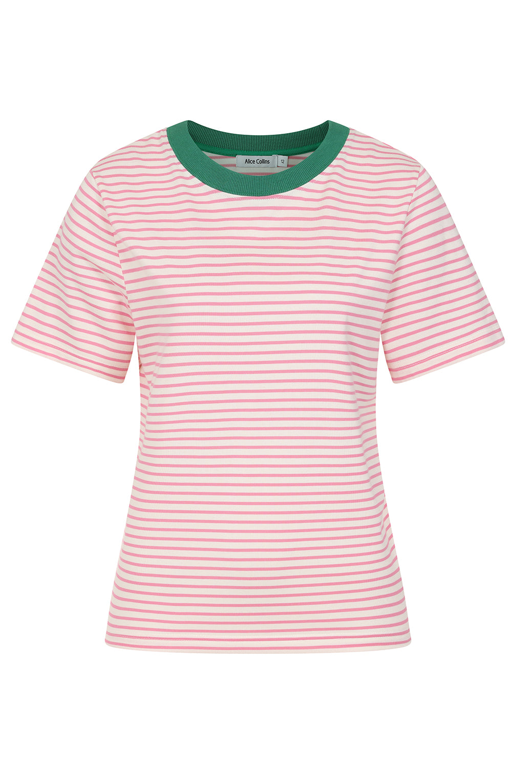 Miley T-Shirt Alice Collins Woman dress Pink and white striped t-shirt with green collar