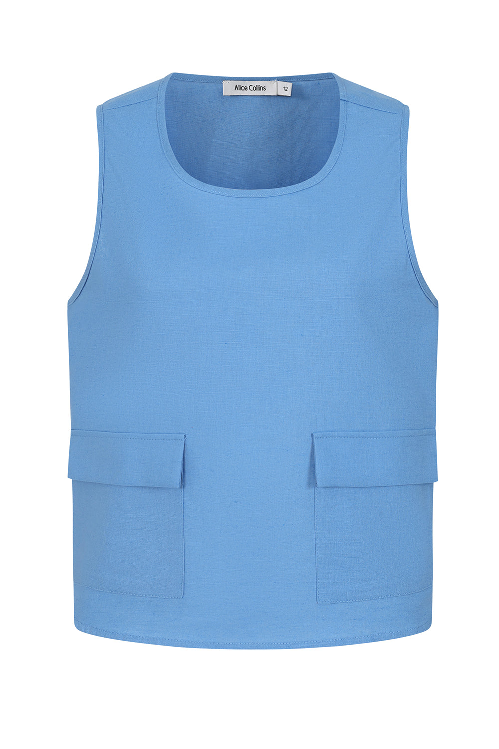 Blue sleeveless top with two front pockets Buy Online Alice Collins