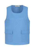 Blue sleeveless top with two front pockets Buy Online Alice Collins