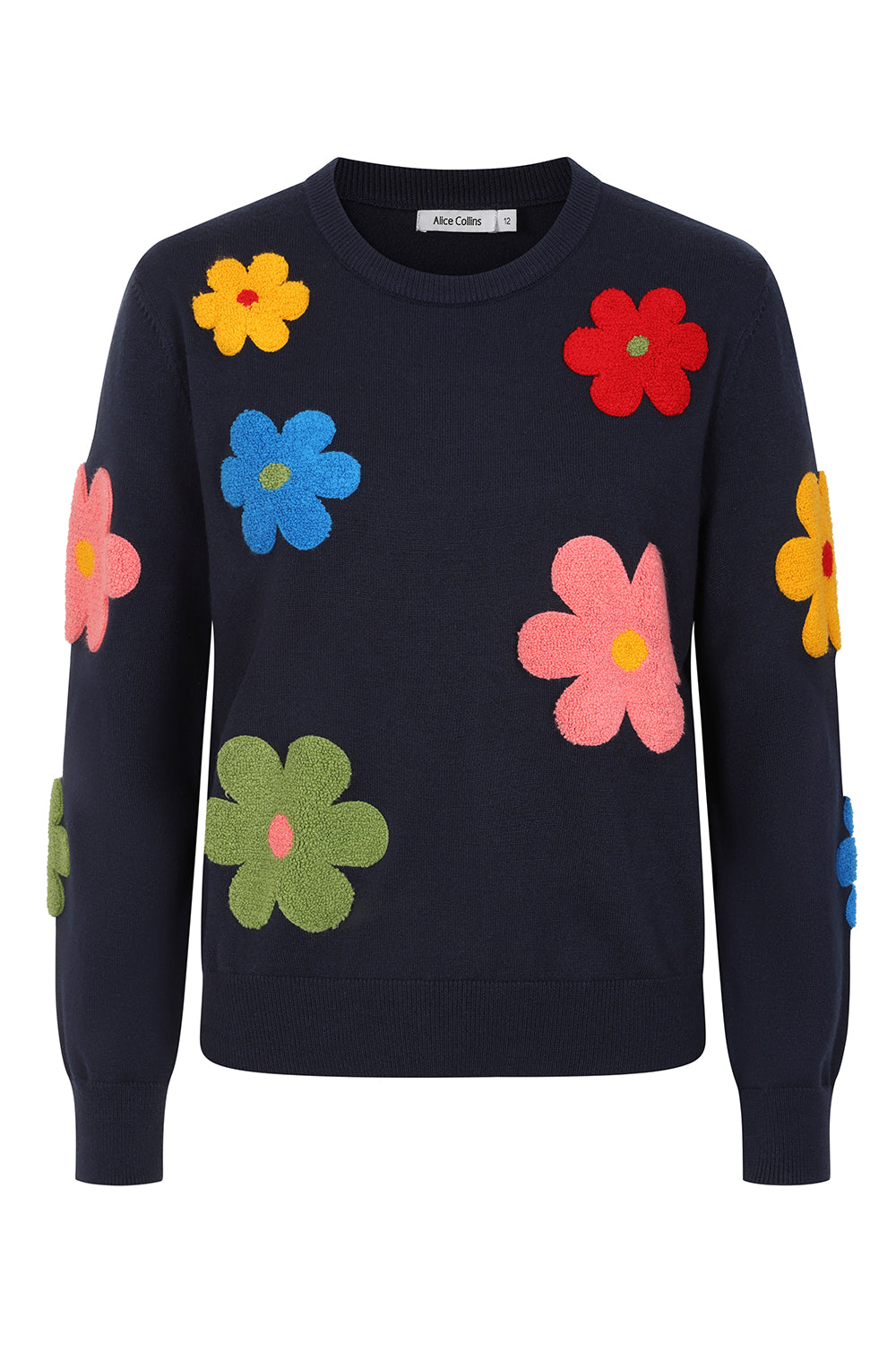 Navy blue sweater with colourful flower buy online Alice Collins