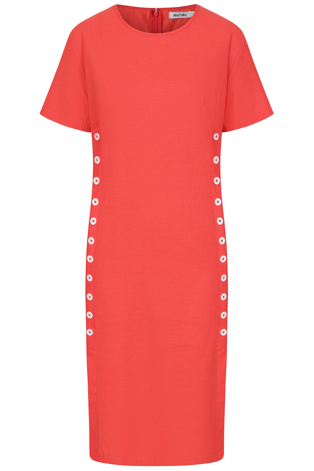 Buy Online Kylie Dress Alice Collins Red dress with white button details