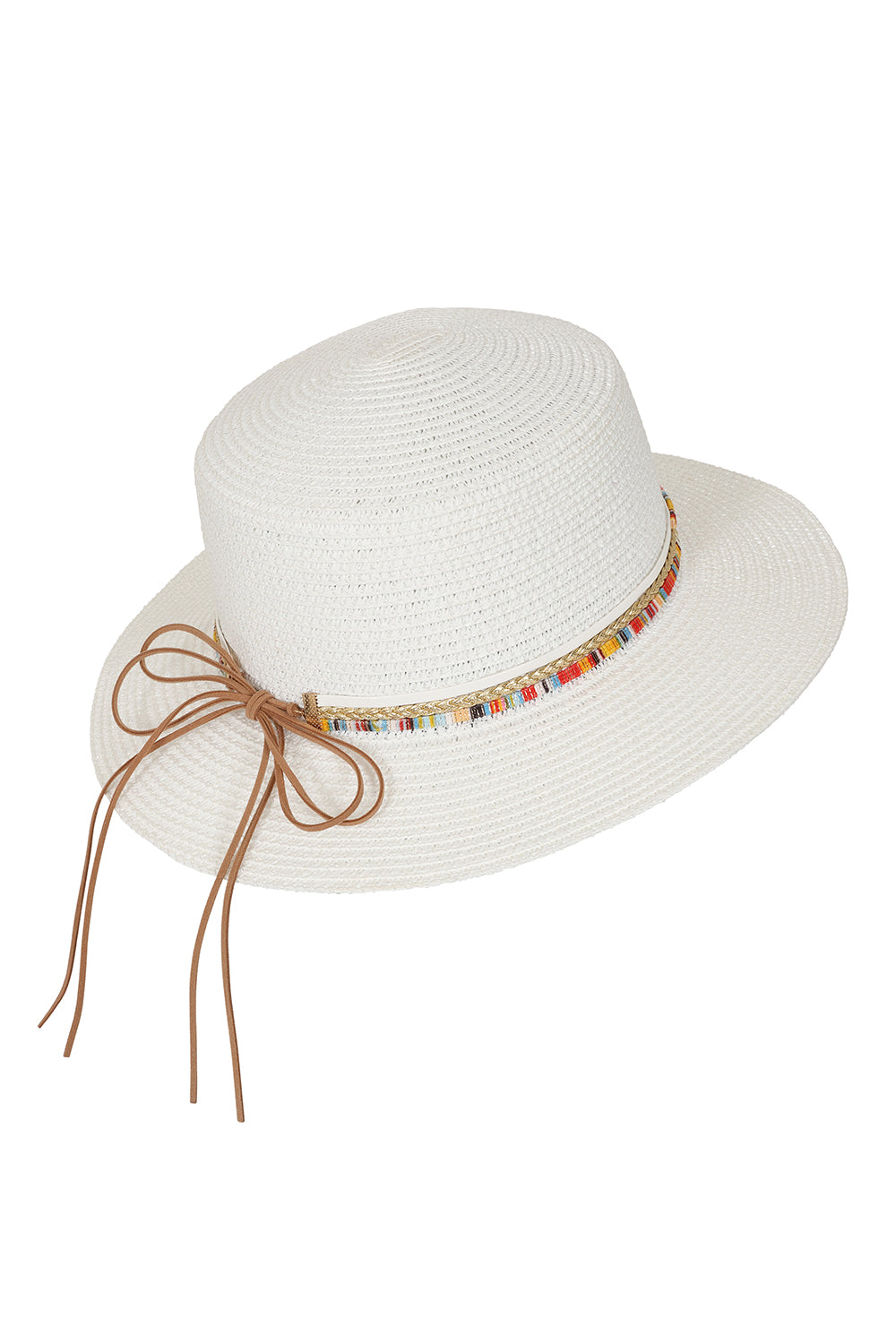 Buy Online Kay Hat Alice Collins White straw hat with a colorful band