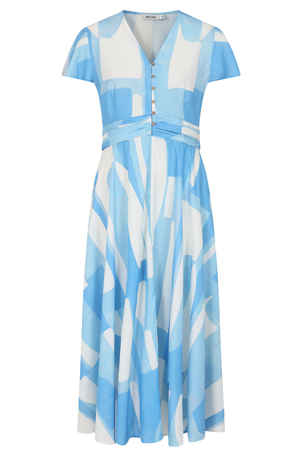 Buy Track Print Dress Alice Collins Colourful patterned dress Blue and white patterned dress