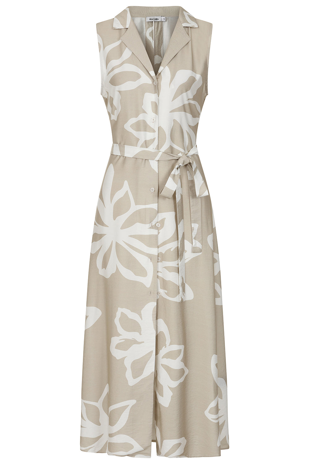 Buy Online MAIRI DRESS Alice Collins Beige sleeveless dress with Pebble floral pattern