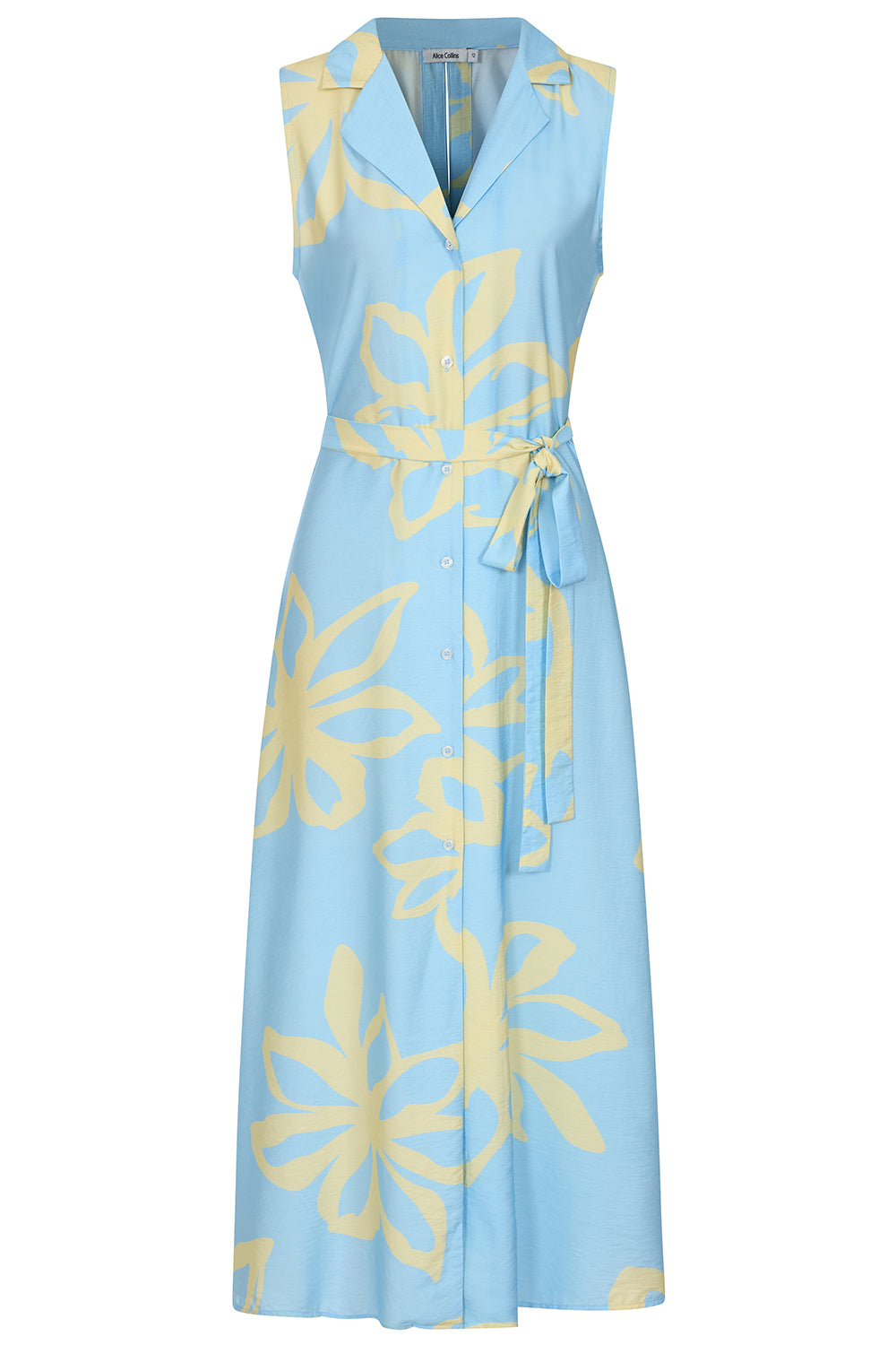 Buy Online MAIRI DRESS Alice Collins Light blue sleeveless dress with yellow floral patterns