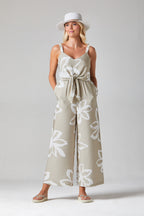 Buy Mairi Jumpsuit Floral Jumpsuite Online Alice Collins beige jumpsuit with white floral patterns
