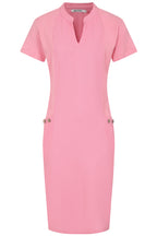 Buy Online Hettie Notch Neck Dress colour Candy Floss pink with short sleeves and button Alice Collins