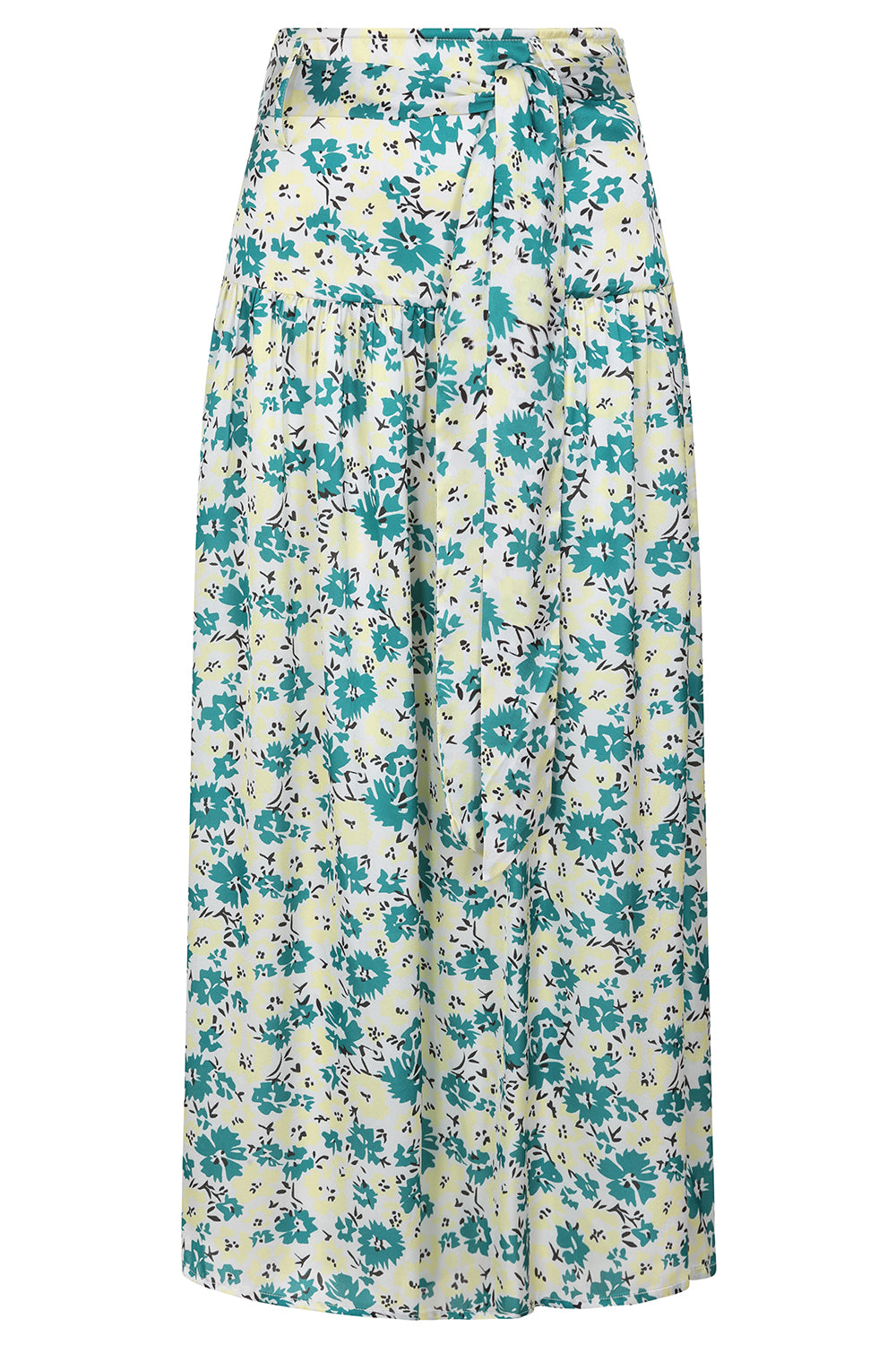 Buy Online Patti Skirt Alice Collins Floral patterned skirt with blue flowers on a white background