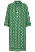 Buy Online Beth Wavy Dress Alice Collins Green Pepper dress with white wavy pattern on a white background