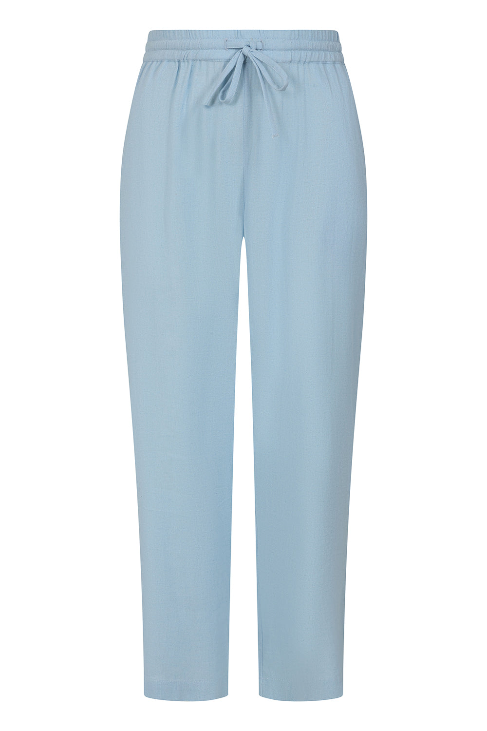 Buy Online Agnes Trousers Alice Collins - Light blue pants with a tie waist on a white background