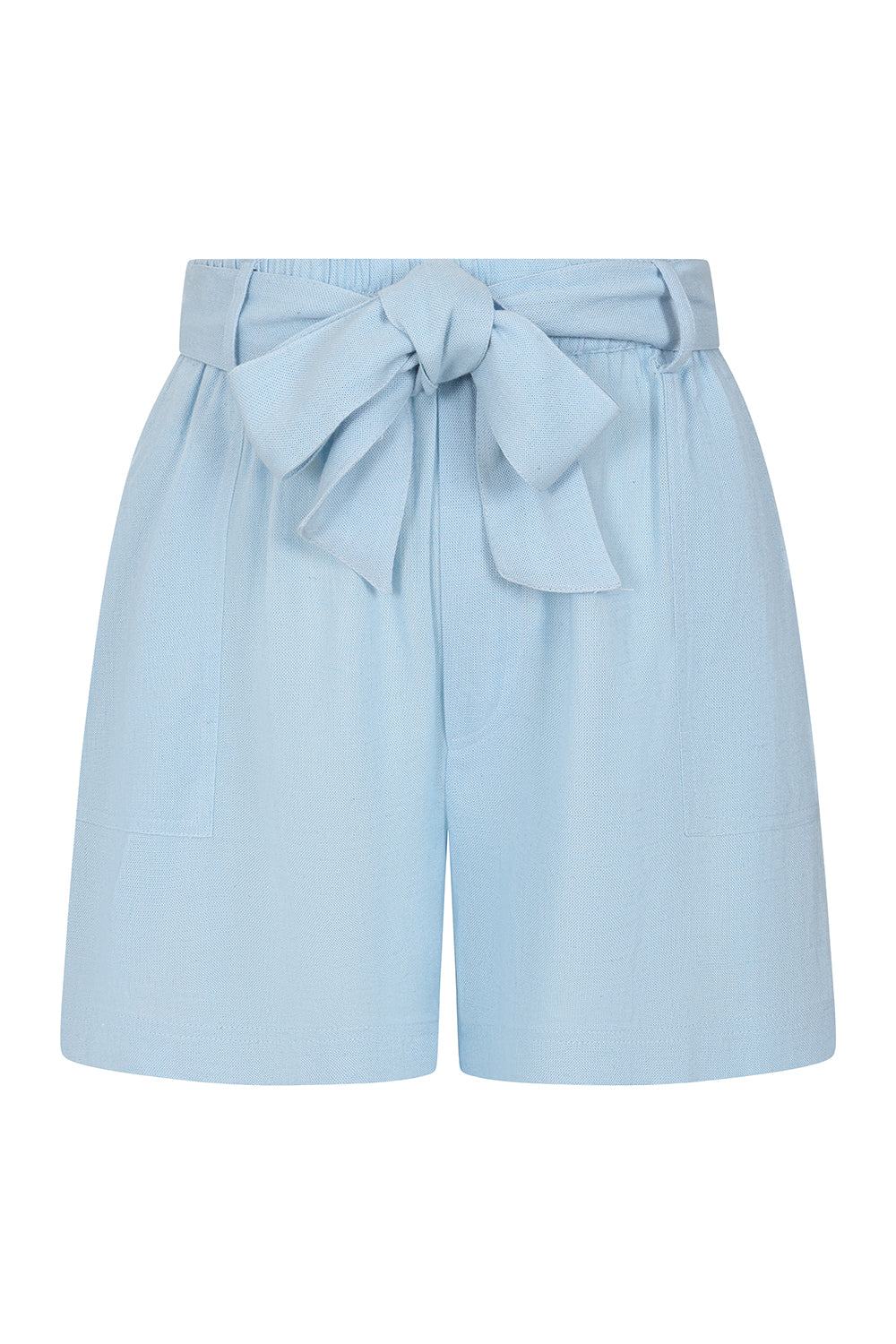 Buy Online Celine Shorts Alice Collins - Light blue shorts with a bow waistband on a white background