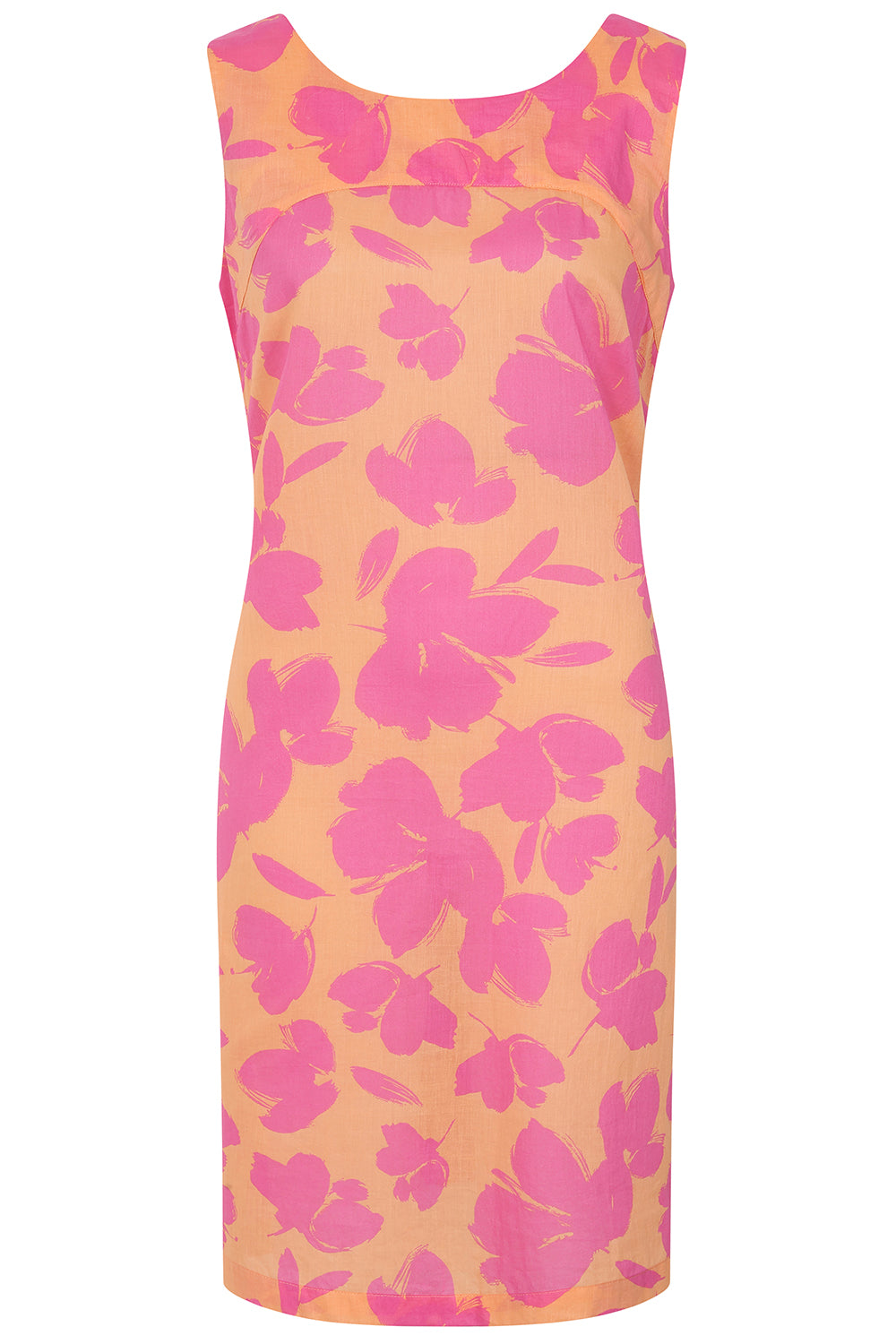Buy Online Sleeveless Judy Dress Alice Collins - Floral dress with pink flowers on a yellow background
