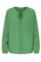 Buy Online Rachel Lace Trim Top Alice Collins - Green blouse with lace details on a white background