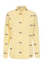 Buy Online Bella Shirt Alice Collins - Butter Yellow shirt with small dark gray patterns on a white background