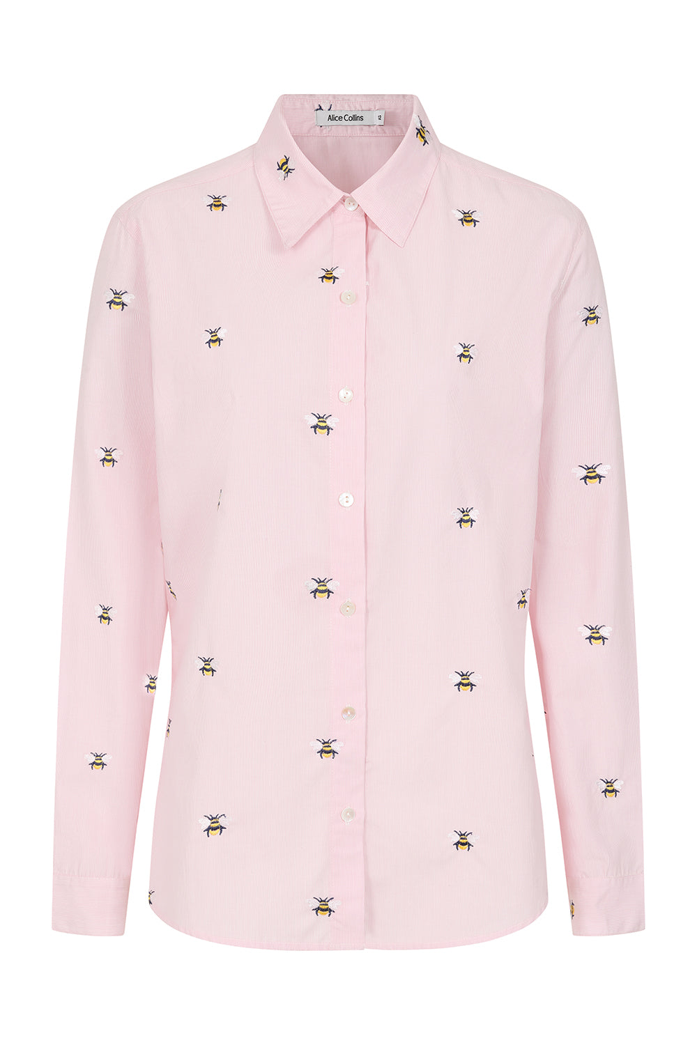 Buy Online Bella Shirt Alice Collins - Pink shirt with bee pattern on a white background