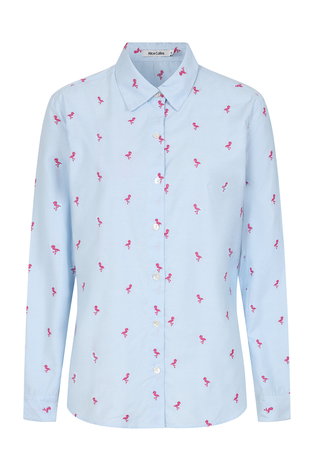 Buy Online Bella Shirt Alice Collins -  Light blue shirt with small colorful pattern on a white background