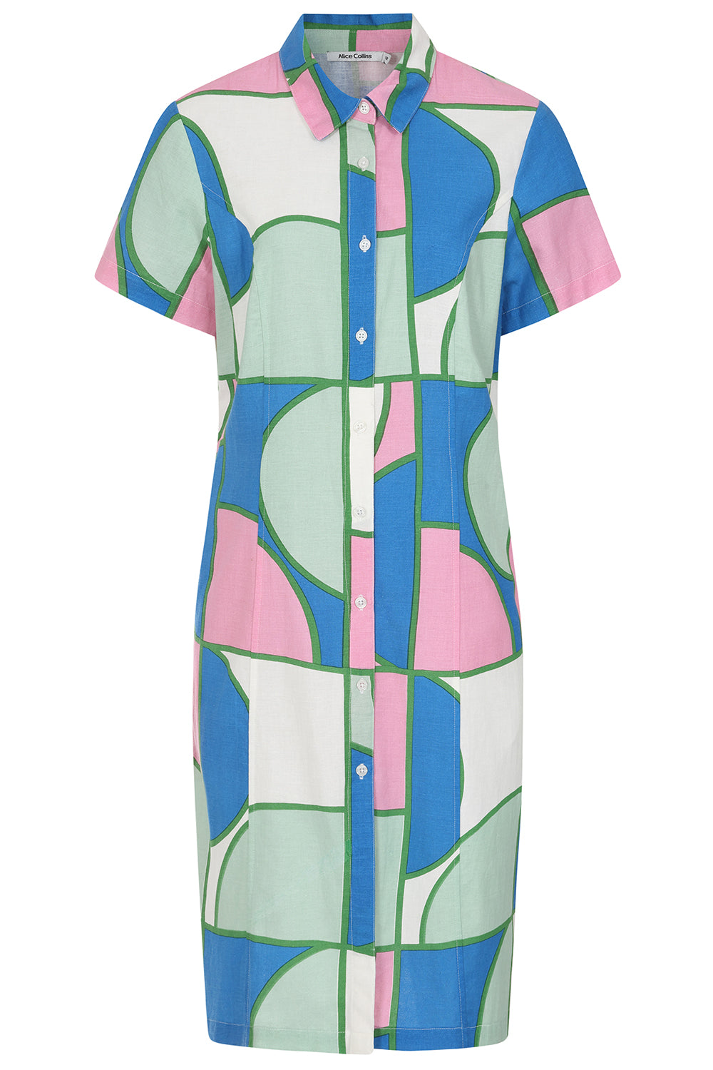 Buy Rosa Shirt Dress Online Alice Collins -  Colorful geometric patterned dress on a white background