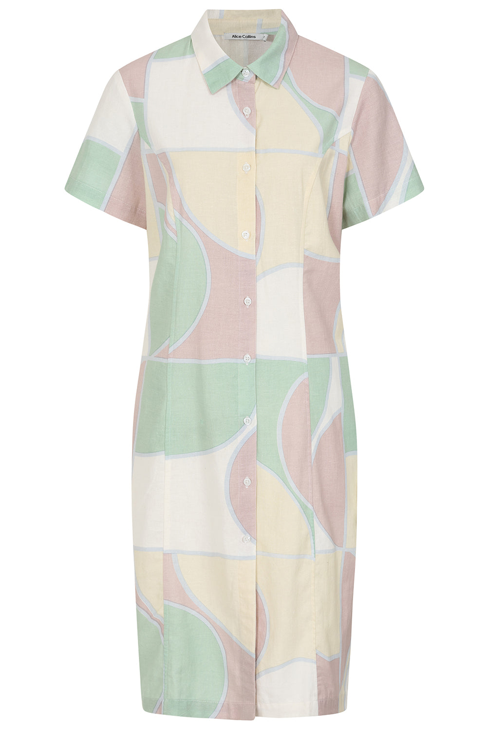 Buy Rosa Shirt Dress Online Alice Collins -  Pastel patterned shirt dress on a white background