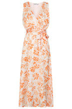 Buy Online Maya Maxi Dress Alice Collins -Floral dress with orange and green pattern on a white background