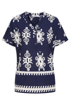 Buy Online Athena Shirt Alice Collins -  Navy blue shirt with white pattern on a white background