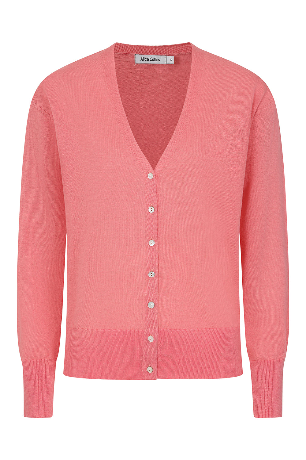Buy Online Catania Cotton Linen Cardigan Alice Collins - Pink cardigan with buttons on a white background