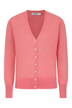 Buy Online Catania Cotton Linen Cardigan Alice Collins - Pink cardigan with buttons on a white background