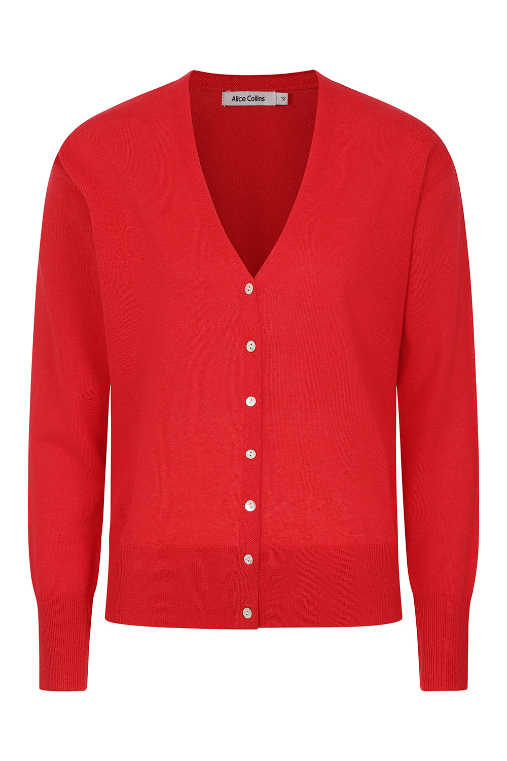 Buy Online Catania Cotton Linen Cardigan Alice Collins - Red cardigan with buttons on a white background