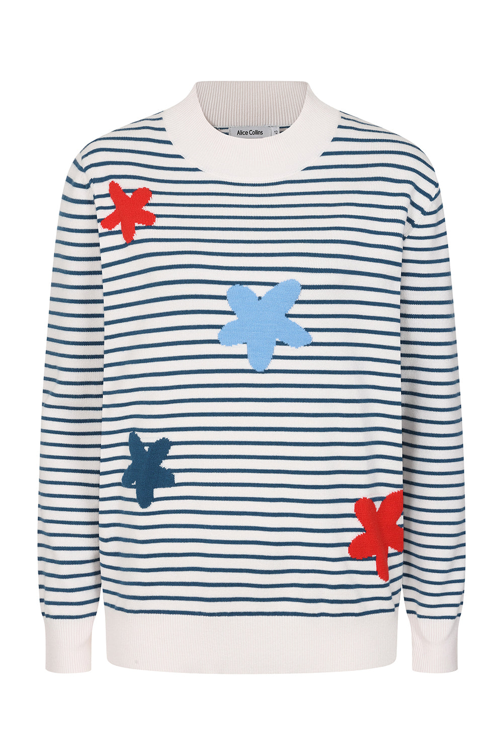 Buy Online Petula Pullover Alice Collins -  Striped sweater with colorful flower patterns on a white background