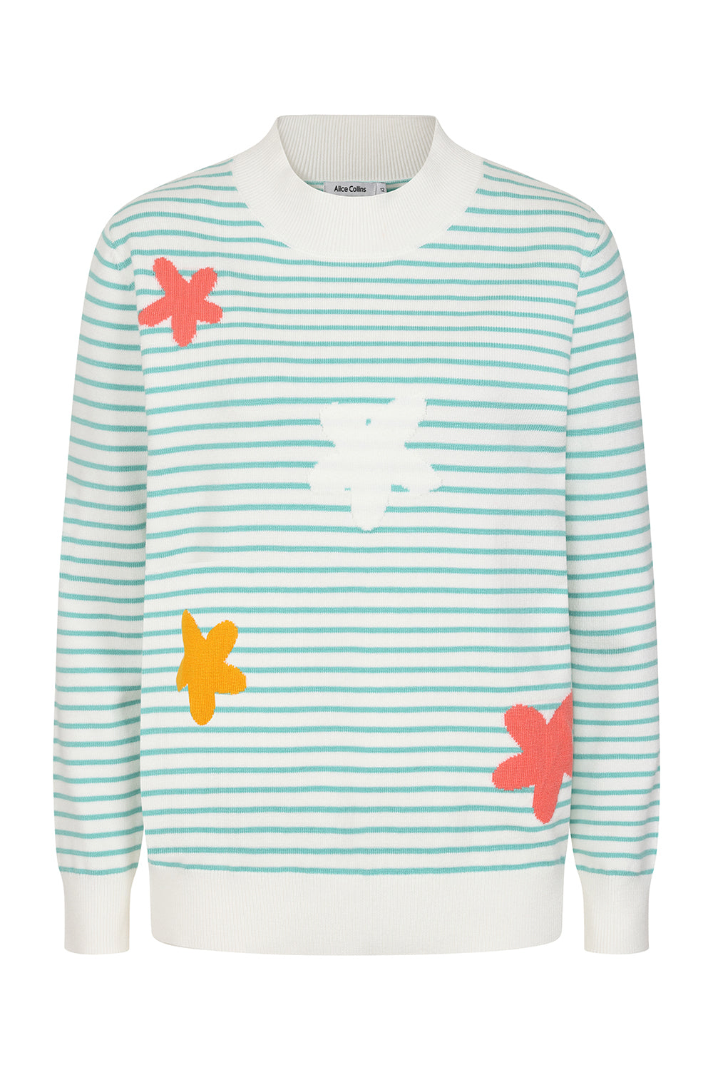 Buy Online Petula Pullover Alice Collins -  Striped sweater with colorful flower patterns on a white background