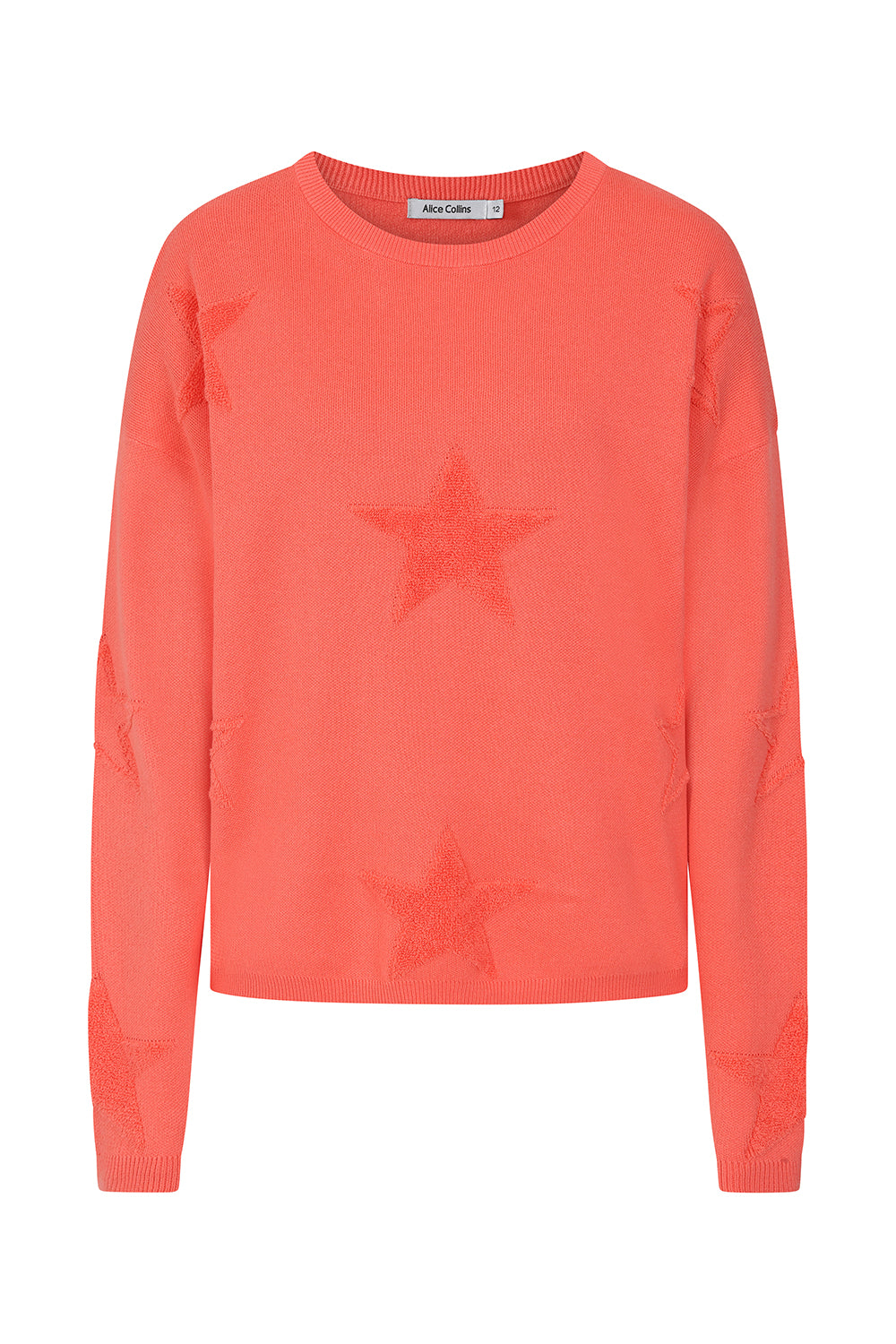 Buy Online Mimi Pullover Alice Collins - Coral sweatshirt with star patterns on a white background