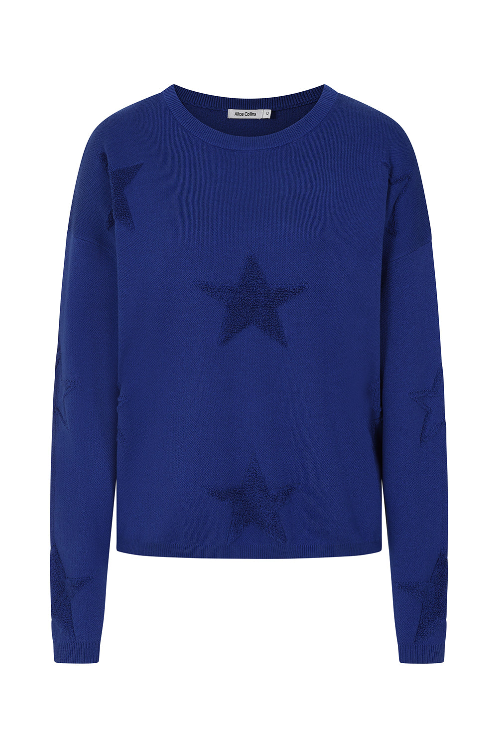Buy Online Mimi Pullover Alice Collins -  Blue sweater with star patterns on a white background