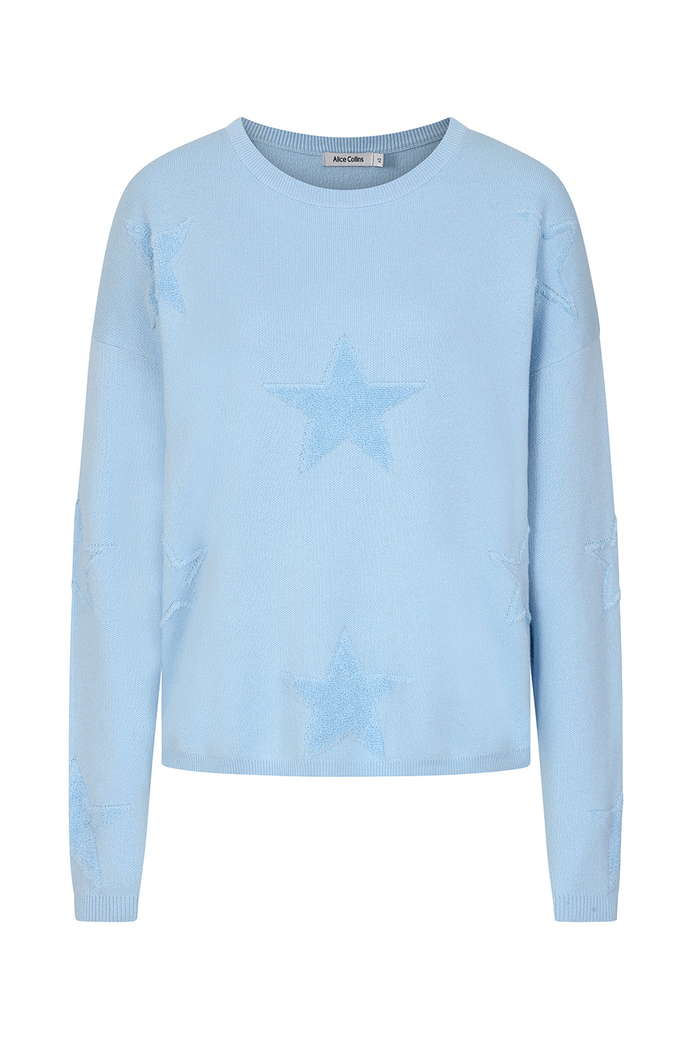 Buy Online Mimi Pullover Alice Collins -  Light blue sweater with star patterns on a white background