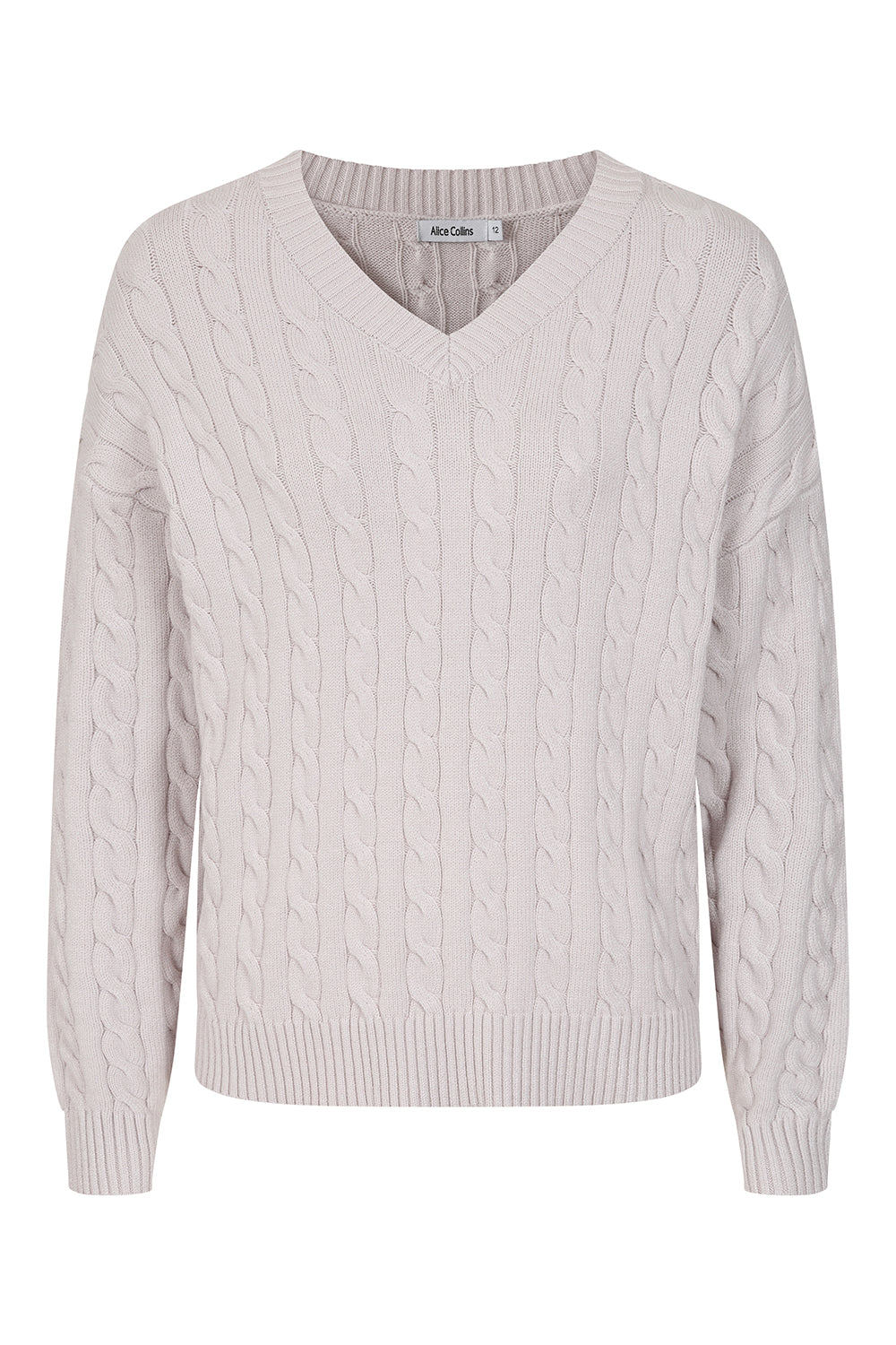 Buy Online Padstow Pullover Alice Collins - Pebble knit sweater on a white background