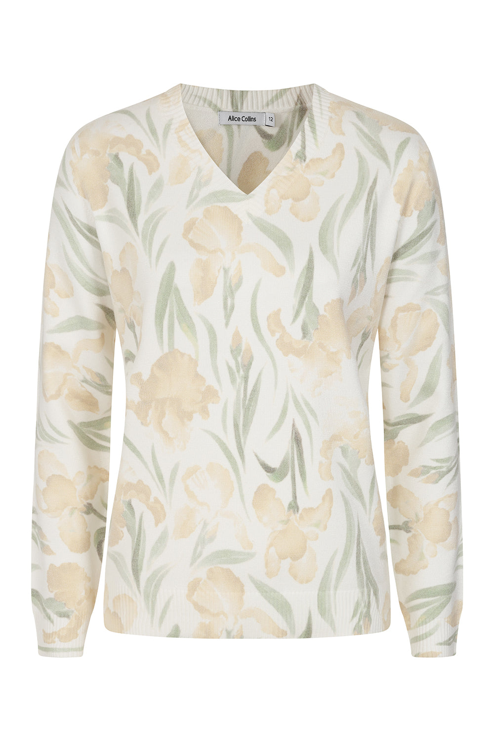 Buy Online Crocus Pullover Alice Collins - Floral patterned shirt on a white background