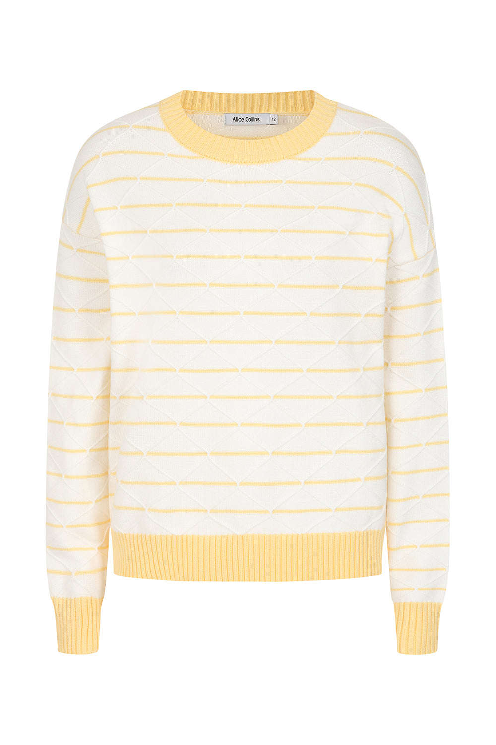 Buy Online Helen Pullover Alice Collins - Striped sweater with yellow and white colors on a white background