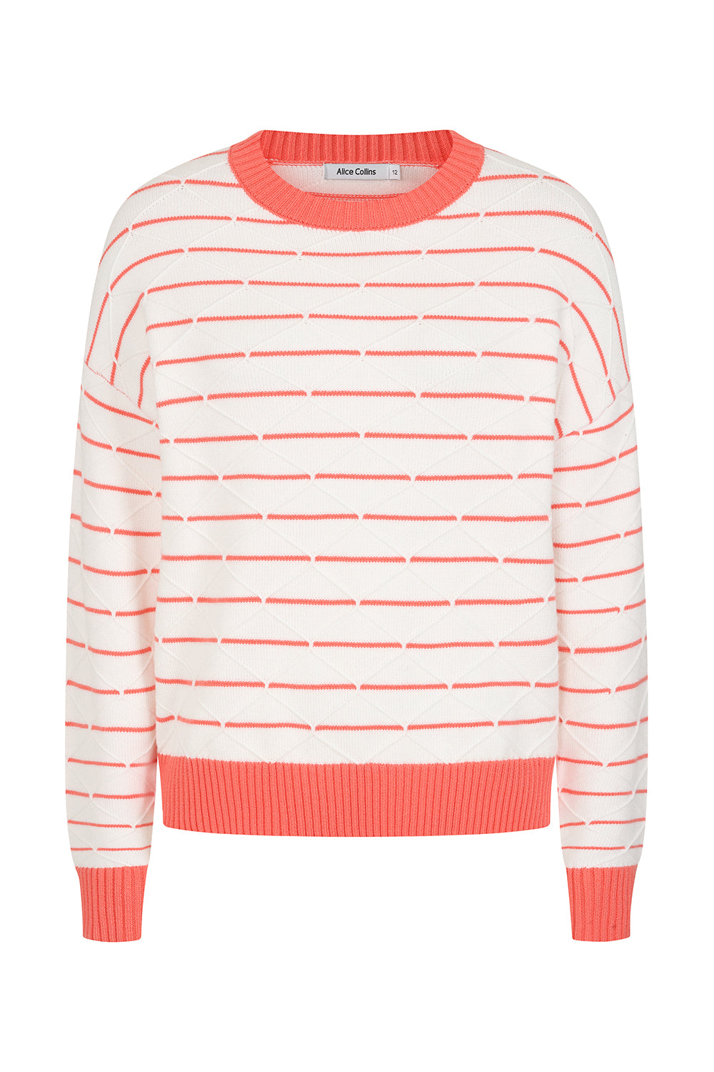 Buy Online Helen Pullover Alice Collins - Striped sweater with red and white horizontal lines on a white background