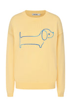 Buy Online Sausage Dog Pullover Alice Collins - Yellow sweater with blue dog design on a white background