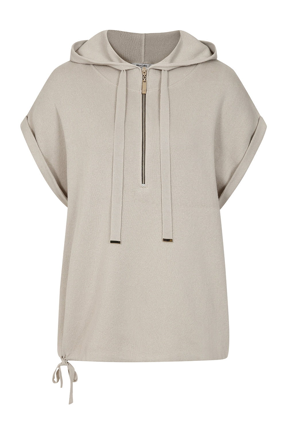 Buy Online Maeve Sleeveless Hoodie Alice Collins - Beige hoodie with a zipper on a white background