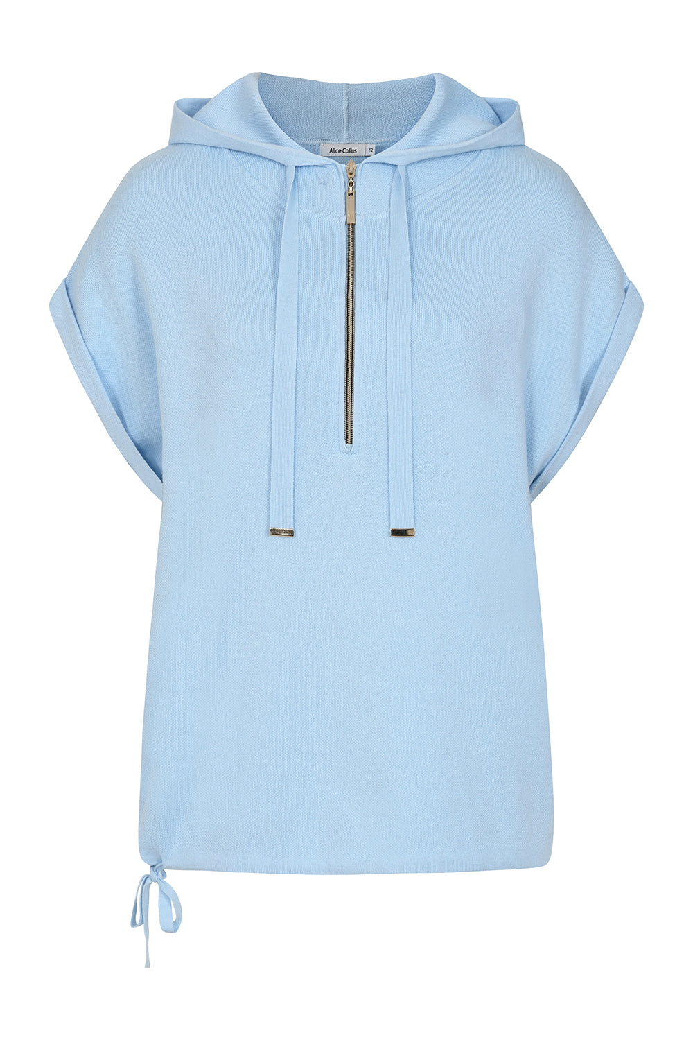 Buy Online Maeve Sleeveless Hoodie Alice Collins -  Light blue hoodie with a zipper on a white background