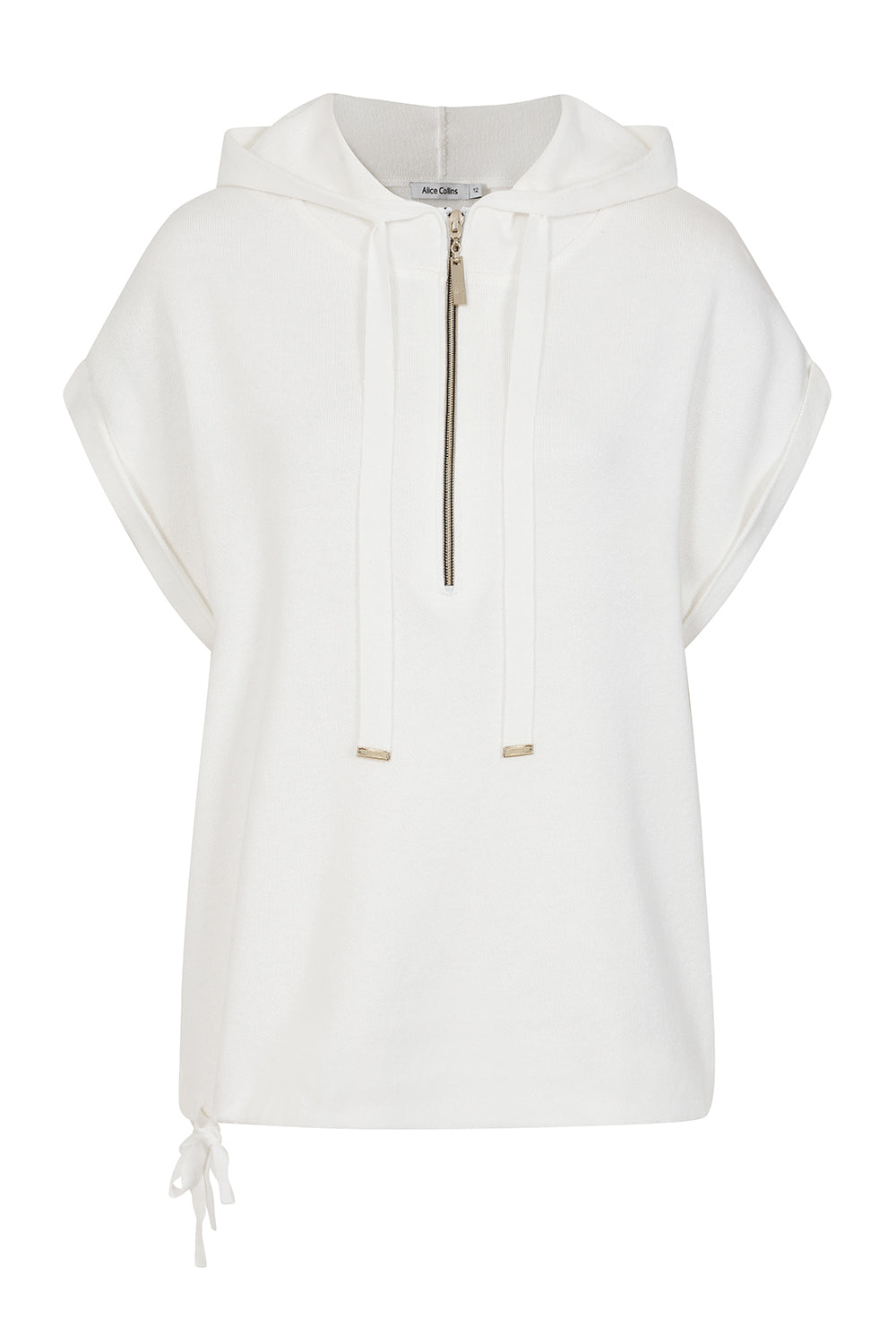 Buy Online Maeve Sleeveless Hoodie Alice Collins -  White sleeveless hoodie with a zipper on a white background