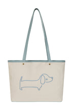 Buy Online Tote bag with a blue dachshund design on a white background Alice Collins