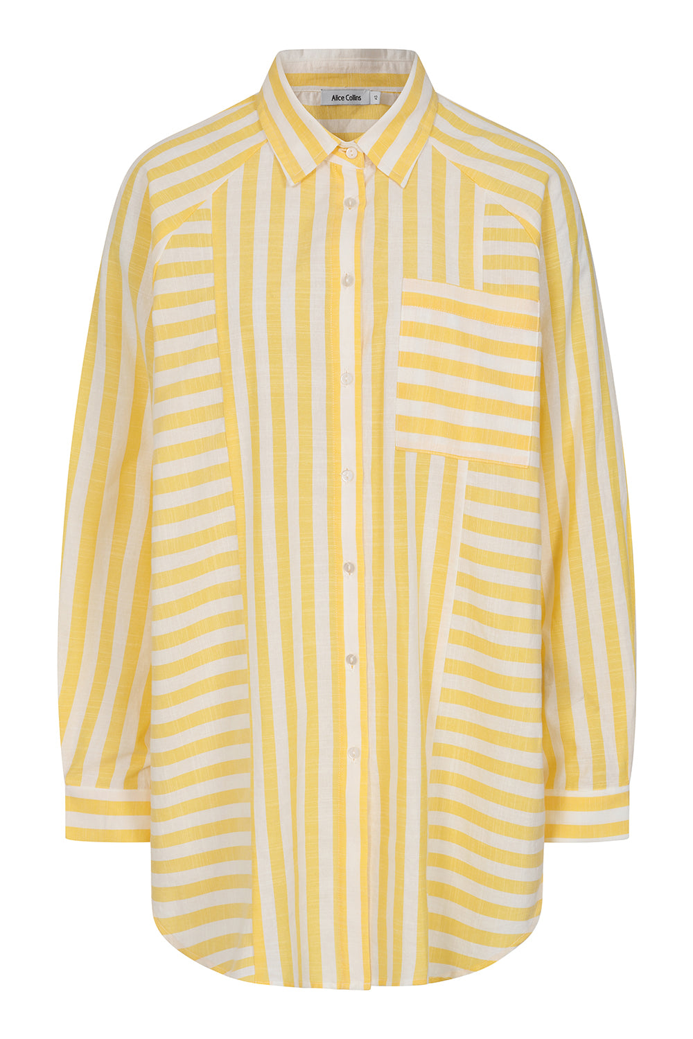 Buy Online Alison Shirt Yellow and white striped shirt on a Butter and white background - Alice Collins