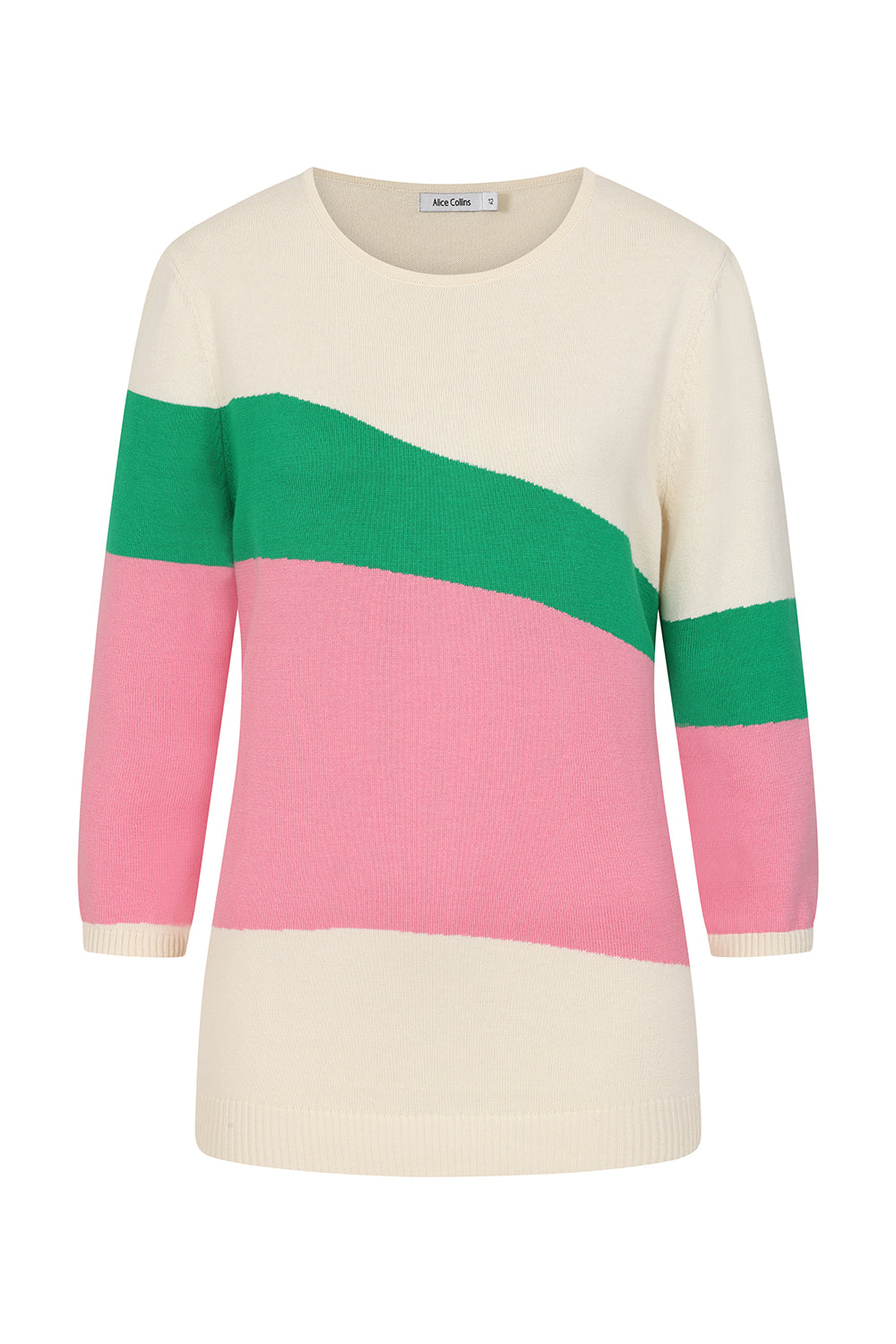 Buy Pullover - Color-blocked sweater with green, pink, and beige sections on a white background - Alice collins